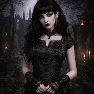 Indie Goth Black Burnout Velvet Flocked Peplum Corset Top Cap Sleeves Size M